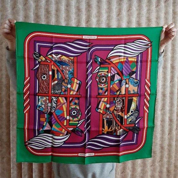 Hermes Accessories - NWT Hermes 70cm silk scarf green, violet, fuchsia